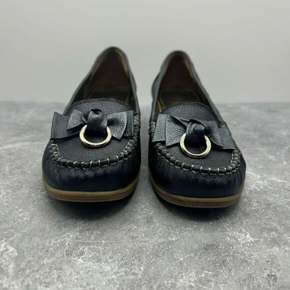 NWB Anne Klein Navy Blue Pebbled Leather Loafer Size 7.5 M Wedge Slip On - Picture 5 of 16
